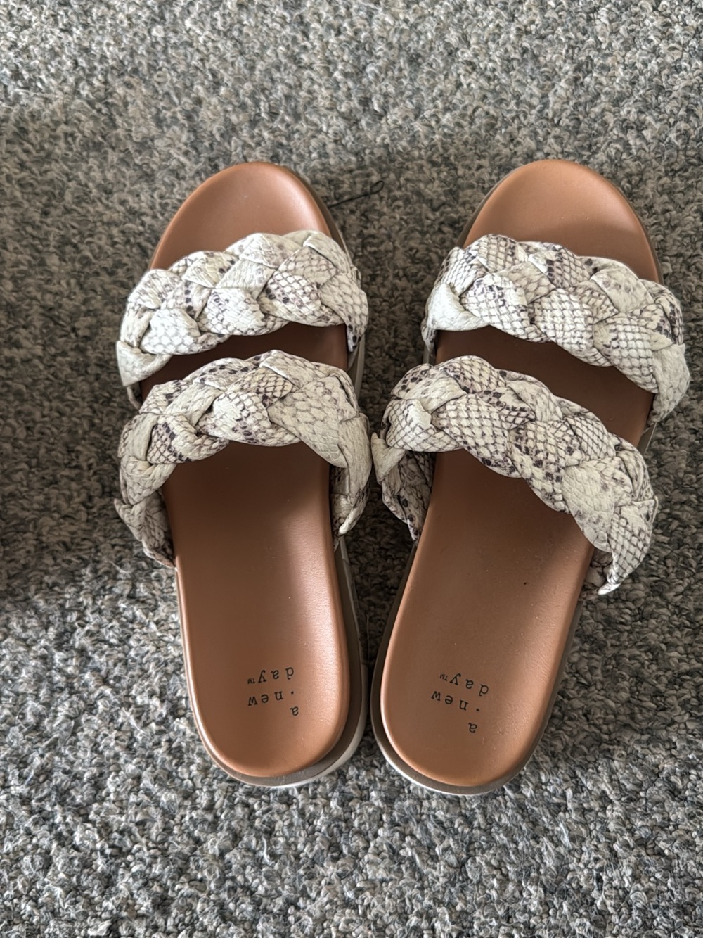a new day Braided Snake-Print Slide Sandals in Cream and Brown